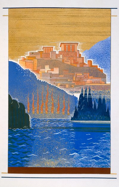 A cidade de Tróia do Mar, uma ilustração de "L&39;Odyssee", de Homero, traduzida por Victor Berard, 1929-33 de Francois Louis Schmied